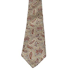 Vintage ￼Balenciaga Paris Men’s Neck Tie Retro Paisley Tan Red 100% Silk USA